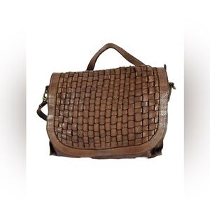 Genuine vintage KOMPANERO tan leather woven flap bag crossbody
